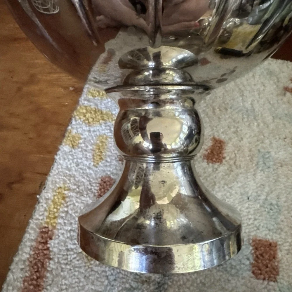VTG Silver Bowl On Pedestal W/ Snowflake Cutouts Trim Lg Made In India Cleaned